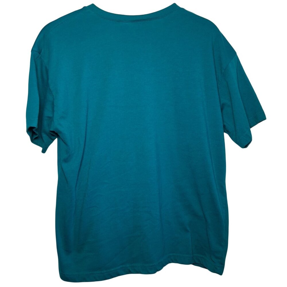Vintage 1990s Bold Spirit Shirt Women Medium Turquoise Gold Sun Patch Celestial - Picture 2 of 13